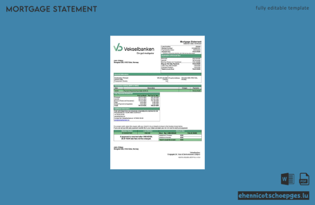 Beispiel eines Hypothekenauszugs der norwegischen Vekselbanken (Word- und PDF-Datei)